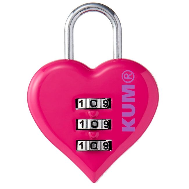 Raymei Fujii KM1148P KUM Heart Shape 3 Digit Padlock, Pink