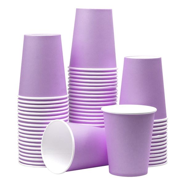 Yuxitia Disposable Paper Cups,60pcs Color Paper Cups For DIY Wedding Party Picnic BBQ Travel and Event 8OZ (Light purple)