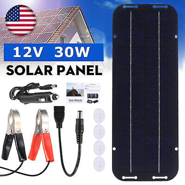 30W Solar Panel Kit 12V Trickle Charger Battery Charger Maintainer Car RV Boat