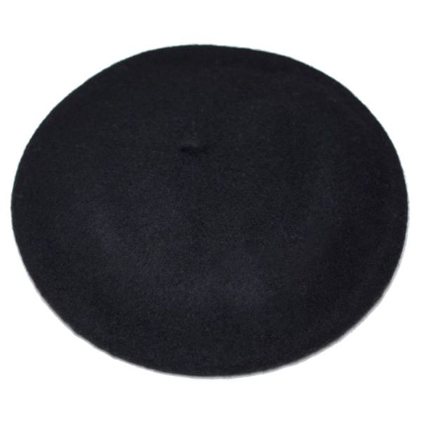 Women French Wool Beret Hats - Solid Color Classic Beanie Winter Cap (Black)