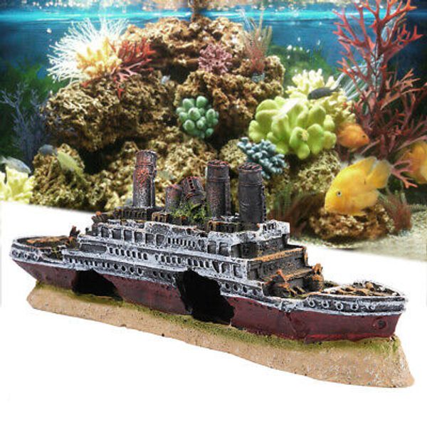 Titanic Lost Wrecked Boat Ship Aquarium Decoration Ornament For Scenery Enth CBK