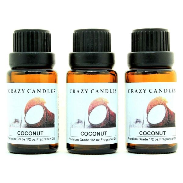 Crazy Candles Coconut 3 Bottles 1/2 FL Oz Each (15ml) Premium Grade Scented Fragrance Oil