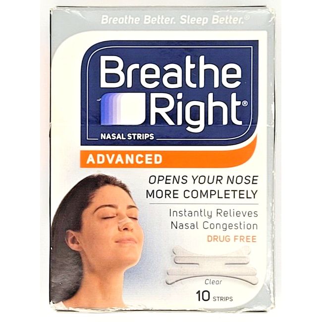 Breathe Right ADVANCED Nasal Strips Adult Nose Stop Snoring - Box of 10 *NEW*