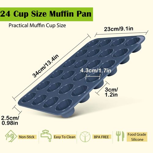 SUPER KITCHEN Mini Muffin Tray 24 Cup Silicone Muffins Pan, Non-Stick Cupcake Tin, Silicon Mould Bakeware, Reusable Baking Case for Mini Mince Pie, Cupcakes, Dishwasher Safe, 34 x 23 x 2.5 cm (Grey)