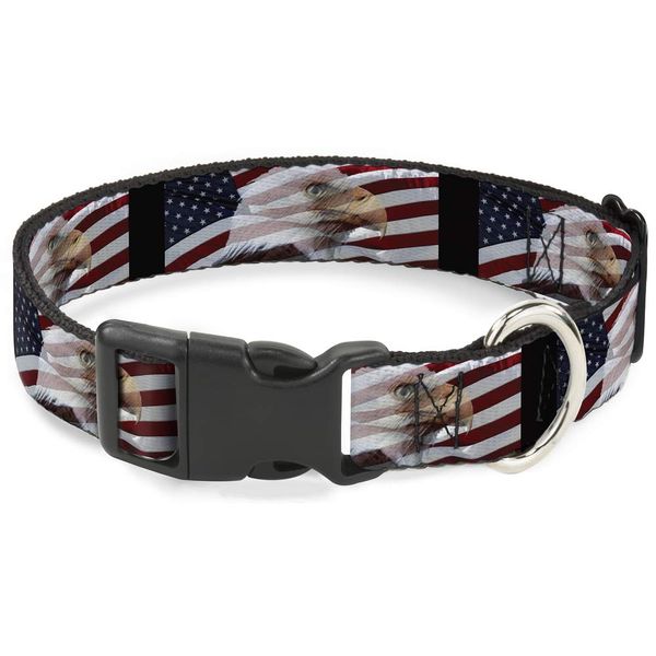 Buckle-Down Plastic Clip Collar - American Eagle Flags - 1" Wide - Fits 15-26" Neck - Large