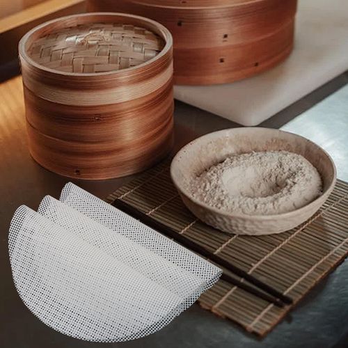 Cionyce 8 Inch Silica Steamer Liners, 10 Pcs Reusable Round Non-stick Steamer Liners Pad, Dim Sum Mesh Dumplings Buns Mat Steamed Pad for Home Kitchen Cooking