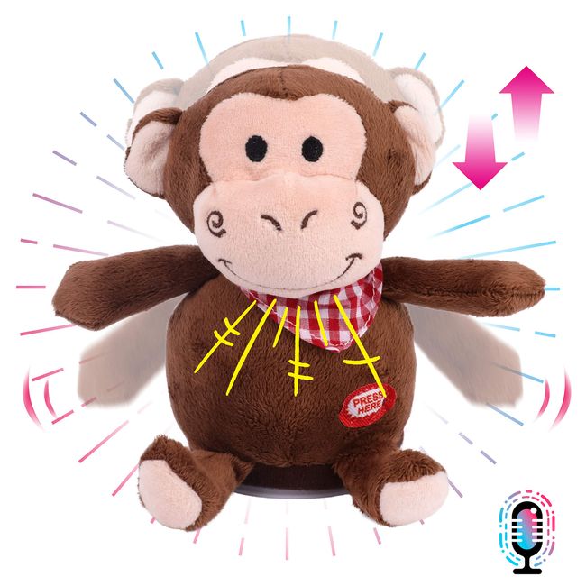 Hopearl Talking Monkey Repeats What You Say Nodding Electric Interactive Animated Toy Speaking Plush Buddy Birthday Festival for Toddlers, 6.5''