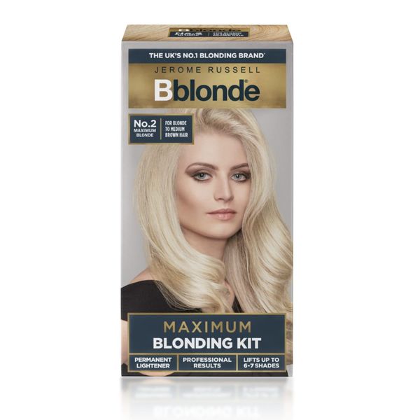 Jerome Russell Bblonde No.2 Maximum Blonding Hair Dye Kit - Blonde Hair Dye for Blonde to Medium Brown Hair Colour with Avocado Oil, Hair Dye Permanent Lifts 6-7 Shades