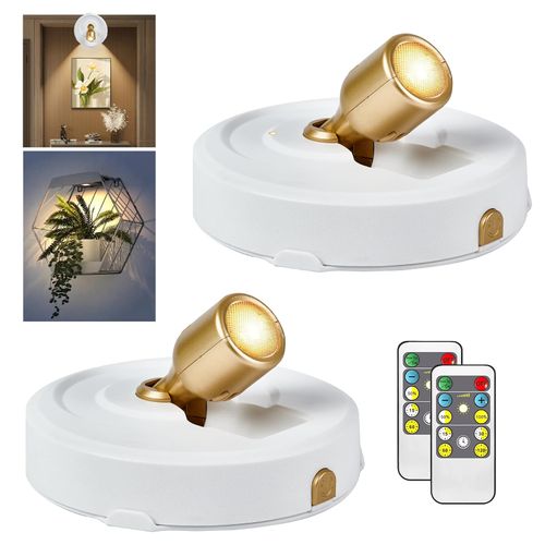 2Pack Battery Operated Spotlight, Picture Light with Remote Dimmable & Timer, Plants Uplighting Picture Lights for Paintings, Small LED Spot Display Lights for Wall Frame Artwork Dartboard