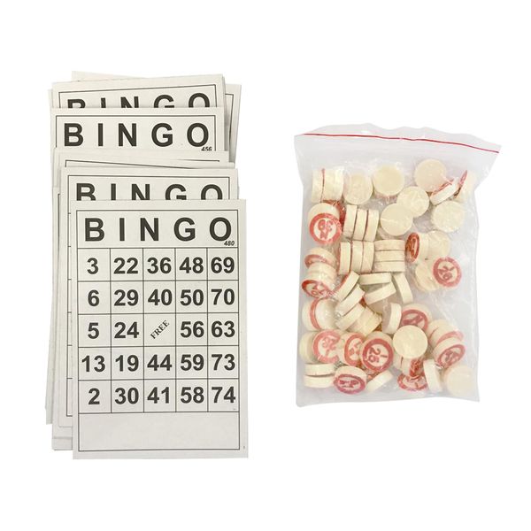 Reicyfang Bingo Board Game, Classic Bingo Cards, Vintage Wooden Bingo Game, Wooden Bingo Set Includes 40 Bingo Number Cards and 75 Chess, Game of Chance for Family Party Kids Adults Holiday Activities