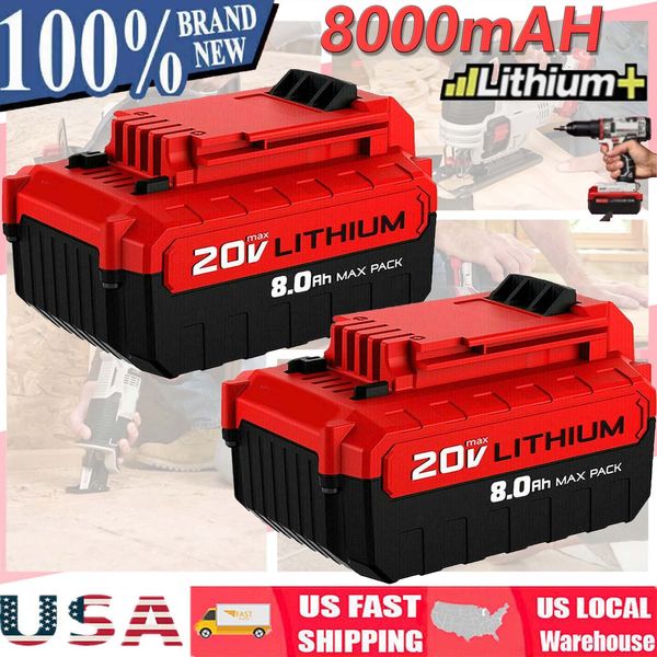 2PACK 20 Volt 8.0Ah Battery for Porter Cable 20V MAX Lithium-ion PCC685L,PCC680L