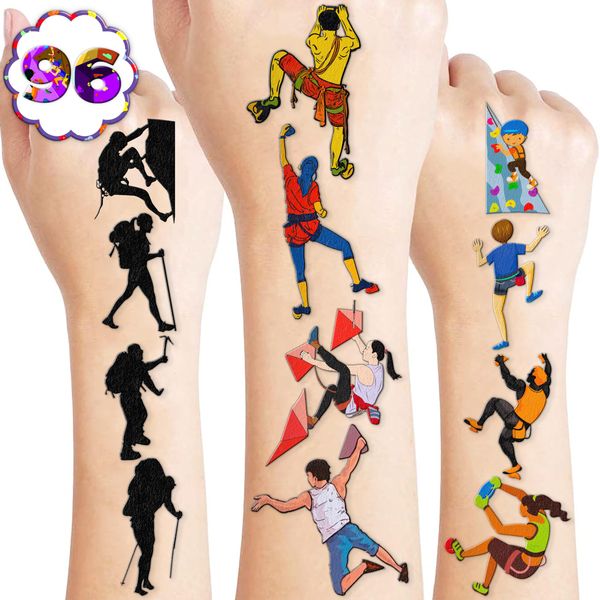 96PCS Rock Climbing Temporary Tattoos Stickers Birthday Party Decorations Favors Supplies Decor Outdoor Extreme Sports Mountain Climb Tattoo Gifts For Climbers Boys Girls School Prizes Carnival