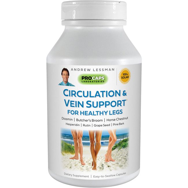 Andrew Lessman Circulation & Vein Support for Healthy Legs 60 Capsules - High Bioactivity Diosmin, Butcher's Broom, Visibly Reduces Swelling & Discomfort in Feet, Ankles, Calves, Legs