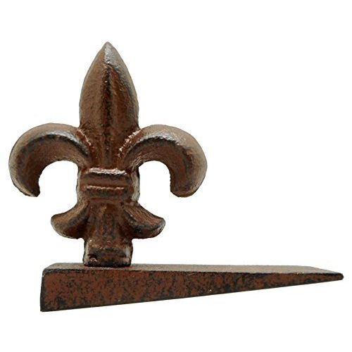 Cast Iron Rustic Brown Fleur De Lis Door Wedge, Doorstop