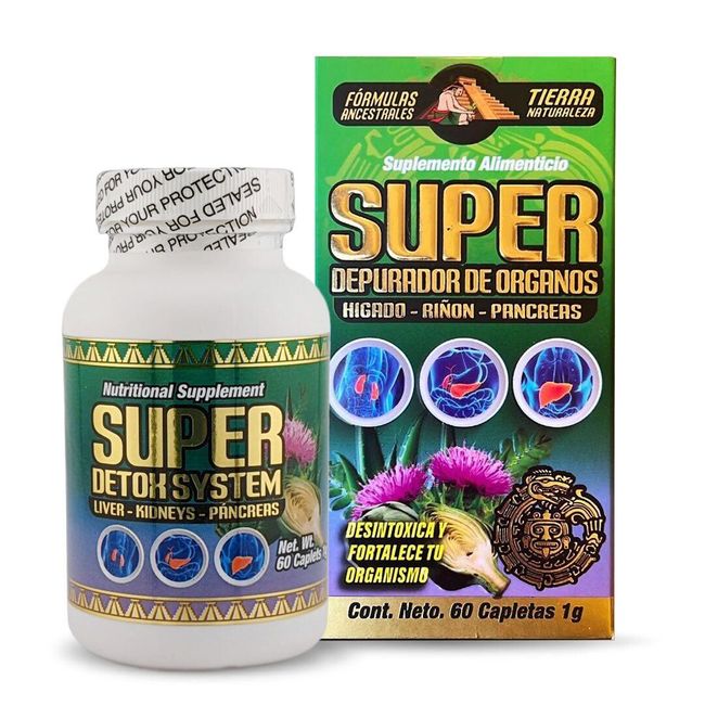 Super Detox Cleanse, Limpia Hígado Riñón y Páncreas, Supplements 60 Caplets, Tie