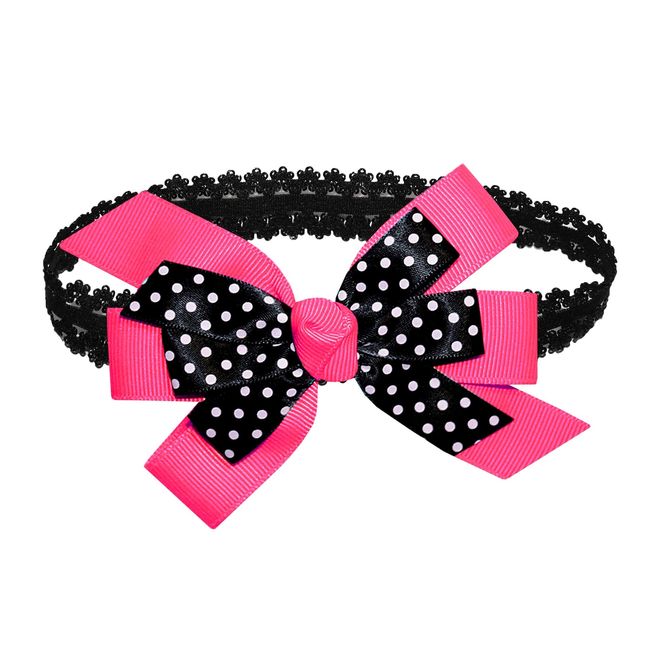 WEBB DIRECT2U WD2U Baby Girls Black Dotted Grosgrain Boutique Hair Bow Stretch Headband (Fuchsia)