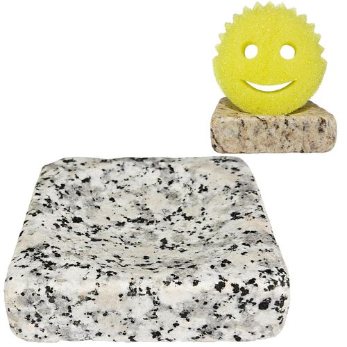 Multi-Purpose Scrub/Soap Holder for Kitchen and Bathroom - Fast Drying Scrubber & Soap System for All Sinks - Natural Granite Countertop Accessory-Kitchen, Bathroom- Made in The USA by Sea Stones