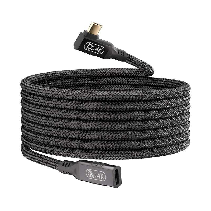 20Gbps USB-C Extension Cable 16.5ft, 4K, PD Fast Charging, Right