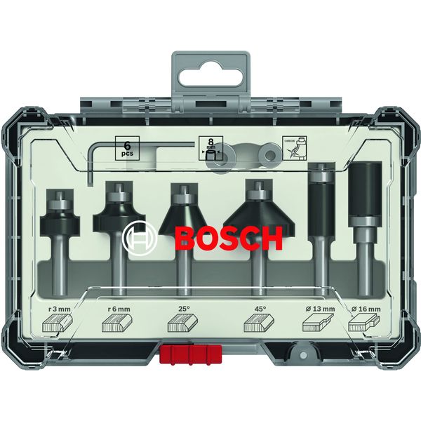 Bosch Professional 6 pcs. Trim & Edging Router Bit Set (for Wood, Ø 8 mm Shank, Accessory Router)