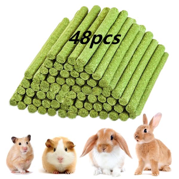 NSWXZDS 48PCS Rabbit Toys, Bunny Chews Timothy Hay Stick Guinea Pig Food, Hamster Toys for Teeth Grinding, Rabbit Alfalfa Treat, Rodent Molar Snack for Chinchilla Squirrel Gerbil Hedgehog Chipmunk