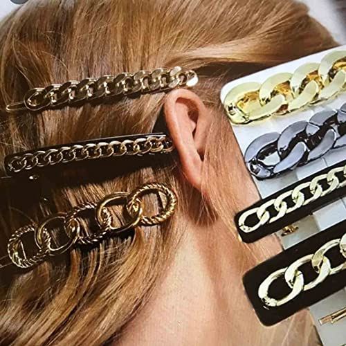 Yheakne Link Chain Hair Clip Barrette Vintage Gold Hair Pin Barrette French Headpieces Decorative Hair Pin Metal Head Clip Brass Hair Clip Headwear Hair Accessories for Women and Girls (Gold B)