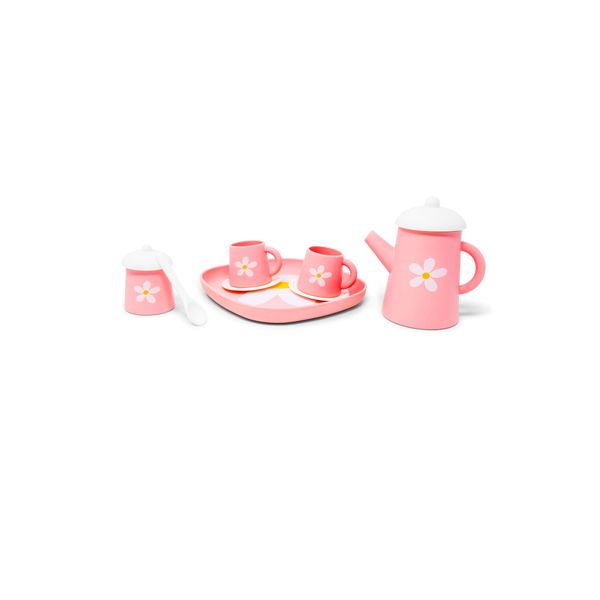 Pink Silicone Tea Set by Jack Rabbit Creations- 10 Pc. Kitchen Playset - Inc Tea Kettle, Teacups, Sugar Canister, Spoon and Plate-BPA Free and Food Safe- Dishwasher Safe -Encourages Imaginative Play