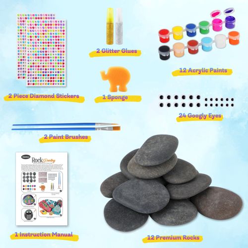 Halobios Rock Painting Kit, 55Pcs Rock Painting Supplies, Craft Kits with 12 Rocks, Painting Rocks for Adults, Arts and Crafts for Kids Ages 6-12, Art Supplies for Birthday Children's Day Gifts