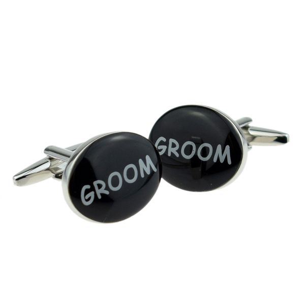 Black Oval Groom Wedding Design Cufflinks in a Post Friendly Cufflink Box - (X2N060)