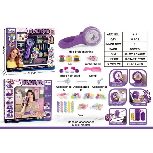 917 Electric Hair Braider Kit For Kids DIY Automatic Hair Decoration Braiding Tool Fashion Salon Hair Pretend Play Toy For Girls