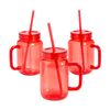 Fun Express 16 oz. Red Reusable Plastic Jar Mugs with Lids & Straws - 6 Ct