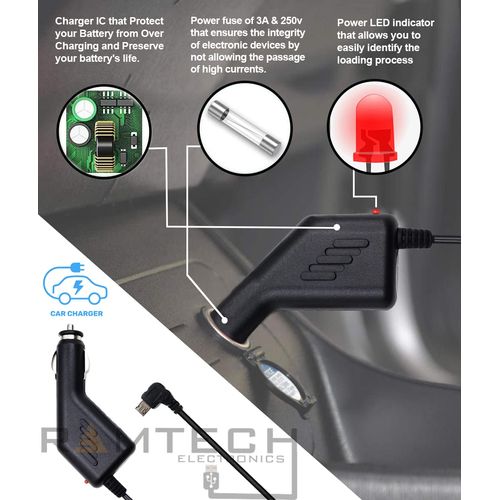 Ramtech DC 12V 2A Universal Micro USB Car Charger Power Adapter Cable Cord for GPS, Compatible with RMTND 740 GPS, Stylus Pen Included, CHMCA