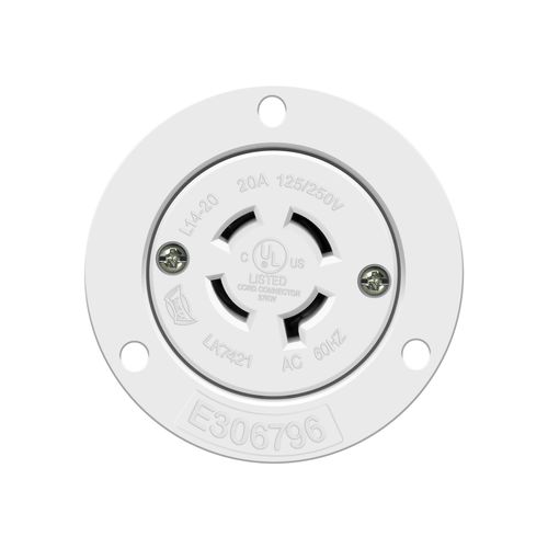 ENERLITES NEMA L14-20 Flanged Outlet, Locking Plug Charger Receptacle, 20 Amp, 125/250 Volt, 3 Pole, 4 Wire Grounding, Industrial Grade, 66424-W, White