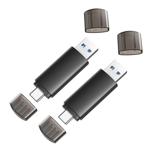 JOIOT 32GB USB C Flash Drive Dual USB 3.0 Flash Drive Type C + USB A Portable Type-C Flash Drive 2-in-1 USB-C Thumb Drive for Smartphone Tablet Computer Mac iPhone 15 Black(2 Pack)