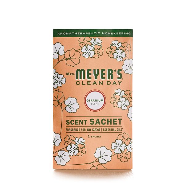 MRS. MEYER'S CLEAN DAY Air Freshener Sachets, Fragrance for your Locker, Car, Closet, and Gym Bag, Geranium, Pack of 3