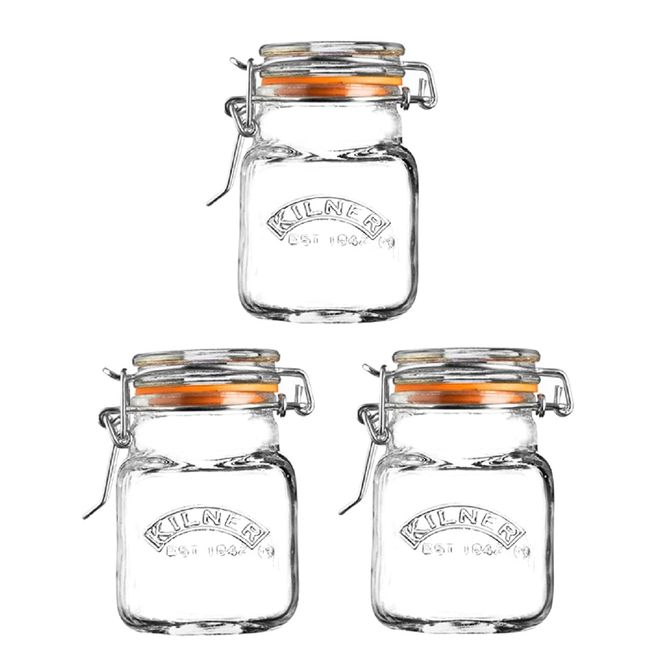 KILNER 0025460 Square Clip Top Spice Jars, 2.4 fl oz (70 ml), Set of 3