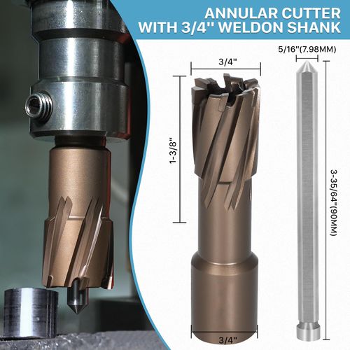 KEENTECH Carbide-Tipped Annular Cutter, 3/4" Dia. x 1-3/8" Depth, 3/4'' Weldon Shank, TCT Mag Drill Bit with Advanced PVD Nano-Coating for Faster, Smoother, Longer-Service Life Cutting Harder Metal