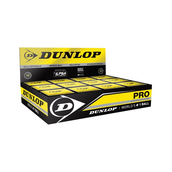 Dunlop Sports Dunlop Squashbälle Pro doppelGelb, 12 Stück, Offizieller Turnier-Squashball, Schwarz