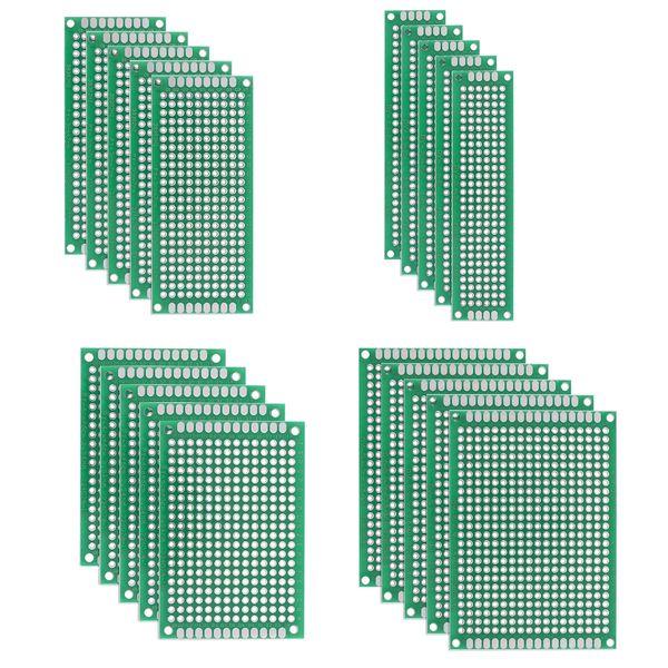 sourcing map Double-Sided PCB Board Printed Circuit Boards Kit (4 Sizes 4x6 5x7 3x7 2x8) Prototyping Board for DIY Soldering Electronic Projects Practice Test Circuit 20pcs