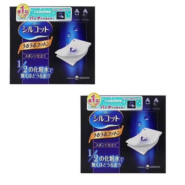 Unicharm Silcot Uruuru Sponge Facial Cotton 40 Sheets X 2 PACK