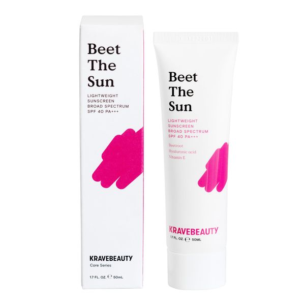 KraveBeauty Beet The Sun SPF 40 PA+++ Broad Spectrum Daily Non-Greasy Lightweight Chemical Sunscreen, No White Cast, No Pilling, for All Skin Types, Vegan and Cruelty Free, 1.7 fl oz