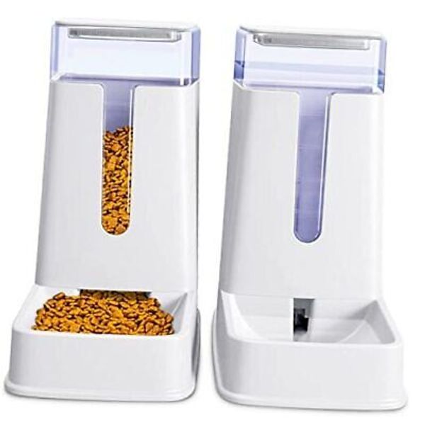 Automatic Cat Feeder and Cat Water Dispenser in Set 2 Packs Automatic Dog white