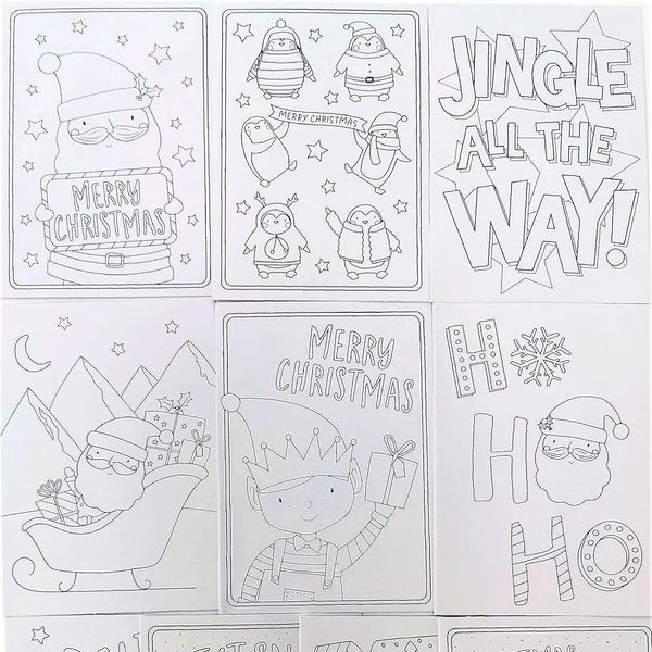 10 Colour Your Own Christmas Cards with Envelopes
