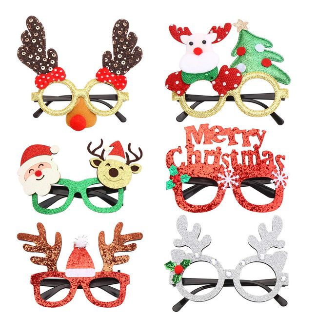 LOKIPA Christmas Glasses Glasses Set of 6 Cute Gifts Party Supplies Adults Children Ornaments (Christmas Tree)