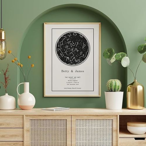 Custom Star Map Wall Art – Personalized Night Sky Poster with Names and Date – Framed Celestial Print for Couple – Wedding, Engagement or Birthday Romantic Keepsake