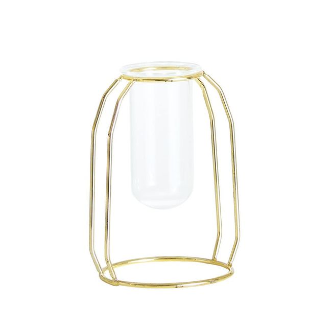 moin moin 2203fb21 Flower Base, Vase, Single Vase, Width 4.3 x Height 6.3 inches (11 x 16 cm), Wire Frame, Glass, Stylish, Interior, Scandinavian Flask, Metal Frame, Transparent, Pot, Plant Pot, Bottle, Hydroponics, Test Tube (Gold, S)