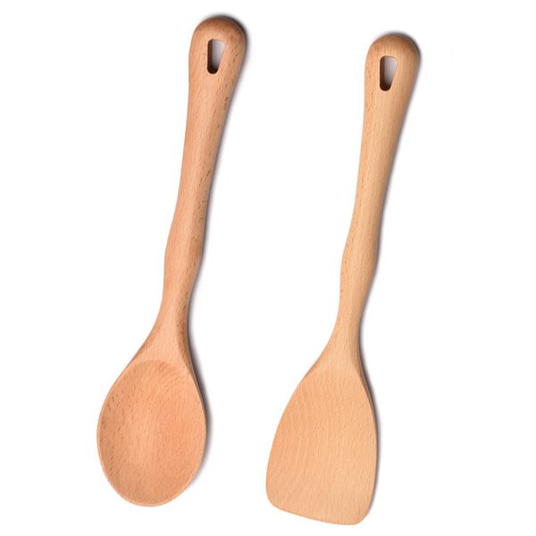 Zenxylo Wooden Spoons for Cooking, Comfortable Grip Wooden Kitchen Utensils Set, Beech Wood Cooking Spatula and Spoon