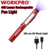 WORKPRO 450lumen USB Rechargable LED Flashlight Clip Light Penlight Pocket Light