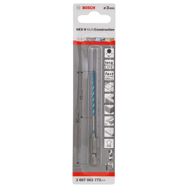 Bosch 2607002773 Multi-Purpose Drill Bits Hex-9 Multi Construction 3 X 45 X 90Mm
