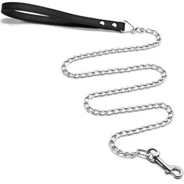 Dog Leash Metal Pet Leash with Comfortable PU Leather Handle for Small and Me...