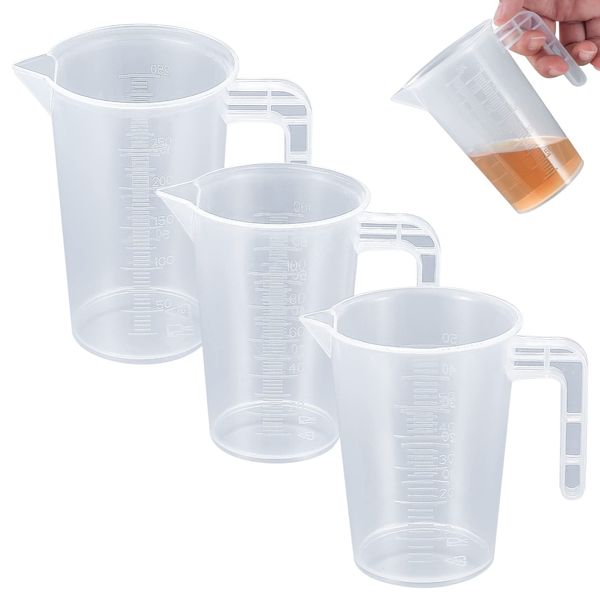 3 Pcs 50ml/100ml/250ml Measuring Cups, Small Clear Liquid Graduated Beaker Measuring Jugs, Plastic Reusable Transparent Medicine Lab Measure Cups for Baking Lab Kitchen Cooking Measuring Cups